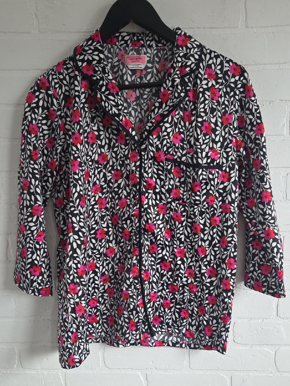kate spade Black Button-Down Top with Pink Floral Print